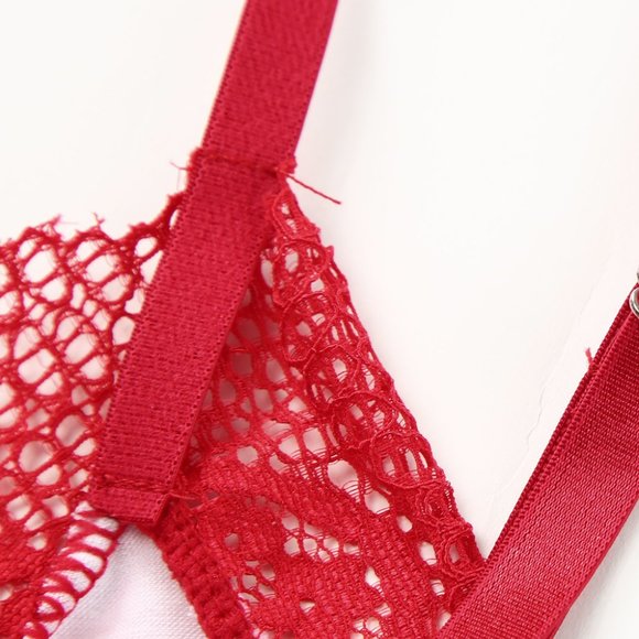 Red Lace Trim Heart Print Valentines Lingerie Set - Picture 10 of 16